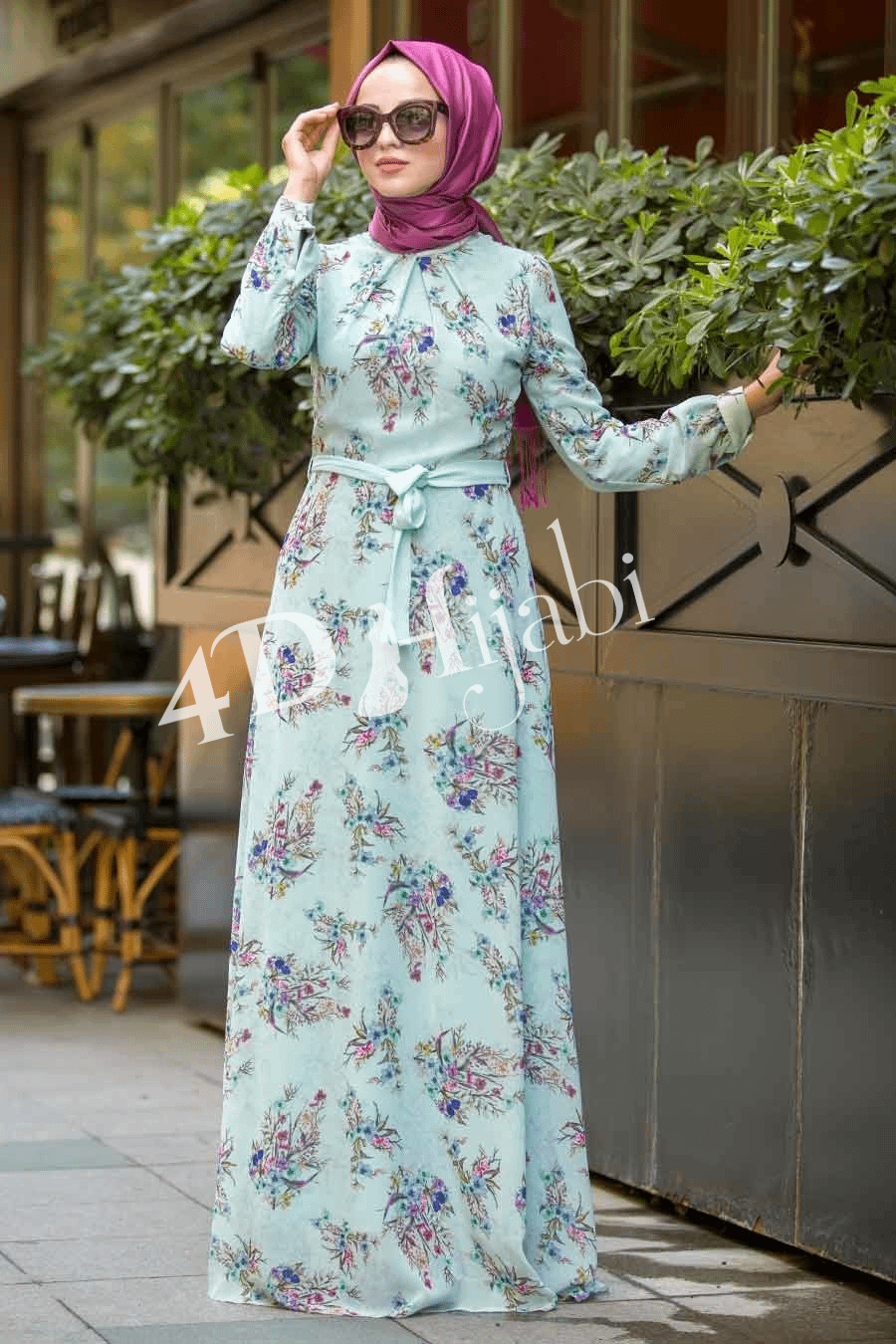 Turkish Flower Patterned Mint Dress – 4D Hijabi
