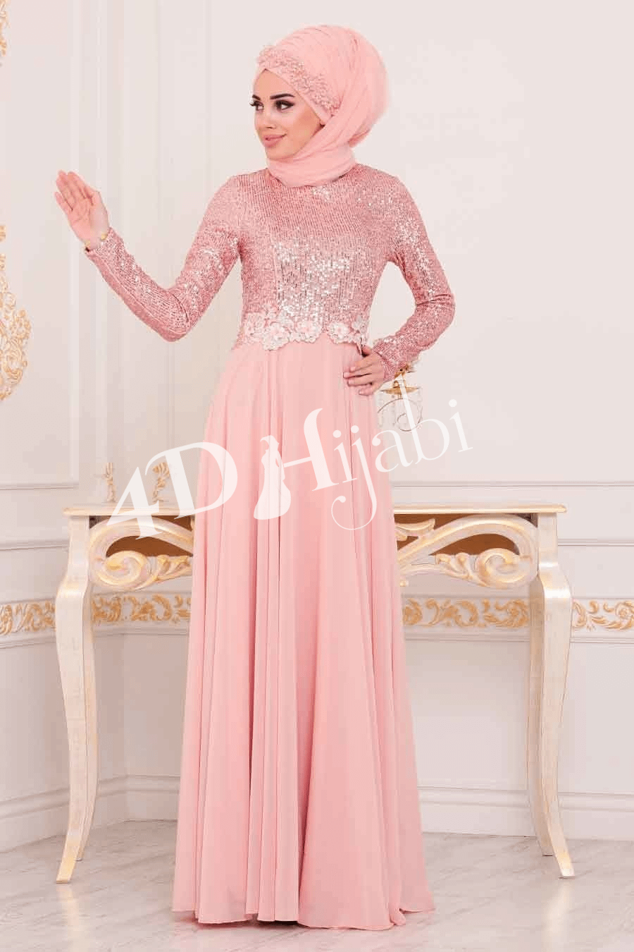 Turkish Salmon Pink Evening Gown – 4D 