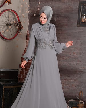 Grey dress with hijab 2025